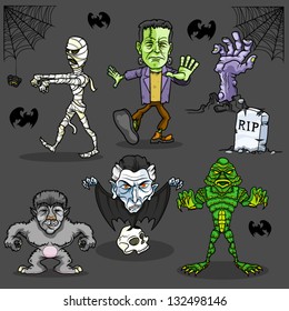 Vector cartoon illustration of famous monsters