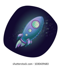 Vector cartoon illustration of a fantasy rocket. Image for video web game user interface.