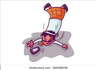 Vector cartoon illustration. Farmer is falling down. Isolated on white background.