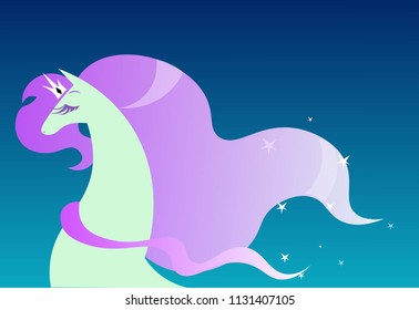 Vector cartoon illustration fashion princess unicorn for children hair care products gradient horn beauty cloth design template print packaging box wallpaper crown pink flat cute