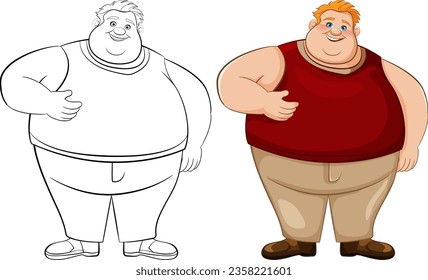 A vector cartoon illustration of a fat male character wearing a tank top