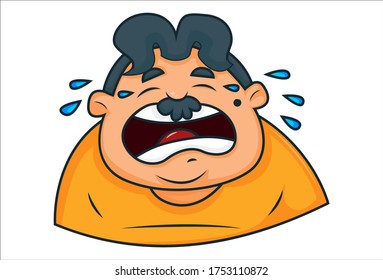 Vector cartoon illustration of fat man crying. Isolated on white background.