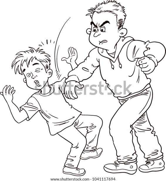 Vector cartoon illustration of father fighting His Son. Angry parent