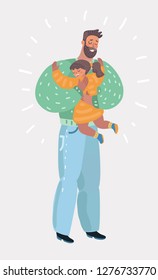 Vector cartoon illustration of Father's day. Happy family daughter hugs his dad on holiday. Human charcters on white bakcground.