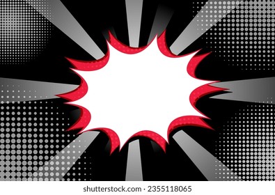 Ilustración vectorial de caricatura con un borde negro de banner vacío con un fondo de estilo retro cómico