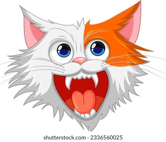 A vector cartoon illustration of a ferocious cat, isolated on a white background