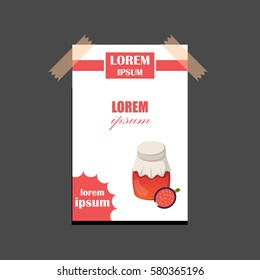 Vector cartoon illustration with fig jam jar. Sweet jelly marmalade glass bottle. Homemade sugar preserves icon. Fruit food object