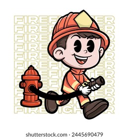 Vector cartoon illustration of a fireman