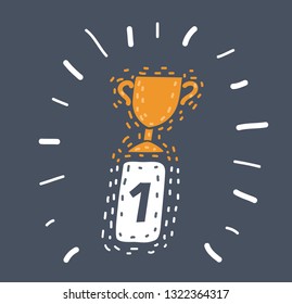 Vector cartoon illustration of First place award sign. Winner medal icon. Object on dark background