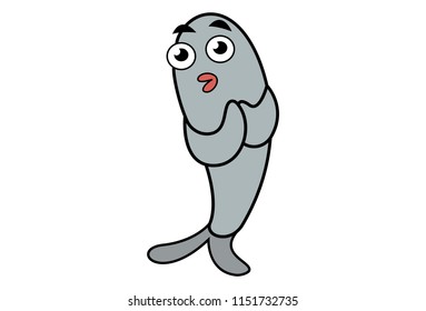 Vector cartoon illustration of fish greet hand . Isolated on white background.