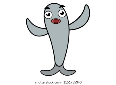 Vector cartoon illustration of fish open arms . Isolated on white background.