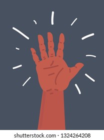 Vector cartoon illustration of five finger hand on dark background.
