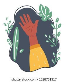 Vector cartoon illustration of five fingers gesture. Hand with five fingers up.