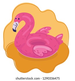 Vector cartoon illustration of Flamingo inflatable rubber circle for swimming pool.