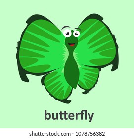 vector cartoon illustration flat design of green character cute adorable butterfly