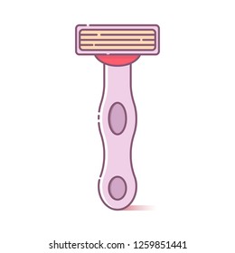 Vector cartoon illustration with flat razor icon isolated on white background