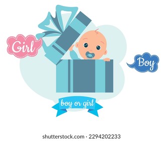 Vector cartoon illustration in flat style, holiday card. Baby shower gender, 
Reveal party,
Gender reveal partym.