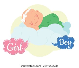 Vector cartoon illustration in flat style, holiday card. Baby shower gender, 
Reveal party,
Gender reveal partym.