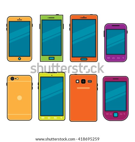 Vector cartoon illustration of flat-style cellphones or phones.