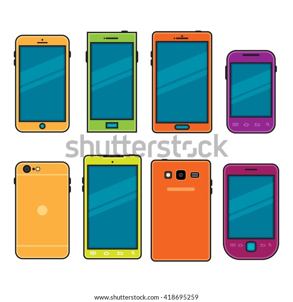 Vector Cartoon Illustration Flatstyle Cellphones Phones Stock Vector ...