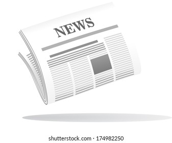 Vector cartoon illustration of a folded newspaper with the header News in grey and white with a shadow below