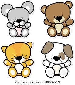 vector cartoon illustration of four cute baby animals isolated on white background, ideal for children decoration