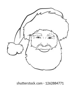 Vector cartoon illustration of friendly Santa Claus. Black outline