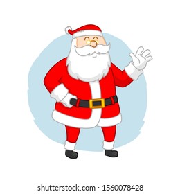 Vector cartoon illustration of friendly smiling Santa Claus, Christmas design element