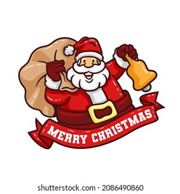 Dibujo vectorial de una sonrisa amigable haciendo sonar a Santa Claus con una campana de mano