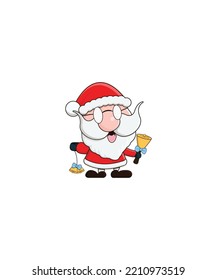 Vector cartoon illustration of friendly smiling Santa Claus ringing a bell vector isolated on white background. Perfect for coloring book, textiles, icon, web, painting, books, t-shirt print. 
