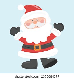 Vector cartoon illustration of a friendly smiling Santa Claus on a green background.