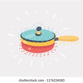 Vector cartoon illustration of Frying pan, single icon in blak style. Object on white background.