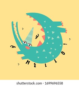 Dibujo de dibujos animados. Gracioso cocodrilo. Niños imprimidos, postales, afiches.