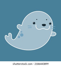 vector cartoon illustration of funny cute fur seal isolated on blue background. useful for web and graphic design, print, patterns, wallpapers, baby products, aquariums, swimming pools, bathrooms