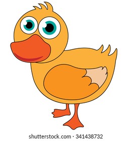 Vector cartoon illustration of a funny duck isolated on white background