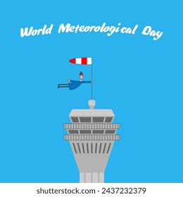 Vector cartoon illustration of a funny meteorologist. World Meteorological Day greeting card