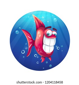 Vector cartoon illustration funny red fish. For web, video games, user interface, design, print