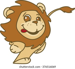 Vector cartoon illustration of funny smiling young lion