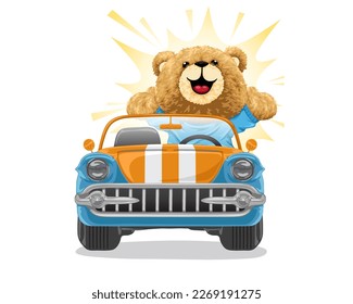 Vektorgrafik, lustiger Teddybär auf Rennwagen