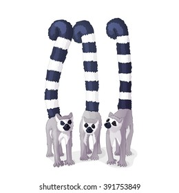 vector Cartoon illustration funny trio striped lemurs. Black and white. Friends friendship communication. Africa Madagascar safari wildlife. Clip art isolated on white background. EPS 10 without mesh