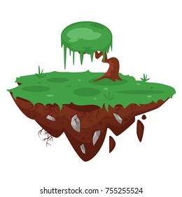 Vector cartoon illustration of game green island, isolated on white background. Game user interface (GUI) element for video games, computer or web design.