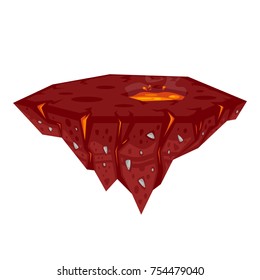 Vector cartoon illustration of game lava island, isolated on white background. Game user interface (GUI) element for video games, computer or web design.
