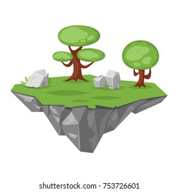 Vector cartoon illustration of game stone green island, isolated on white background. Game user interface (GUI) element for video games, computer or web design.