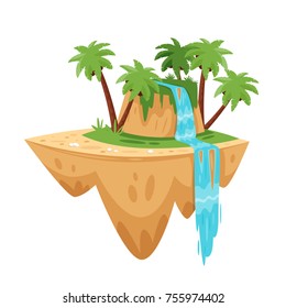 Vector cartoon illustration of game tropic island, isolated on white background. Game user interface (GUI) element for video games, computer or web design.