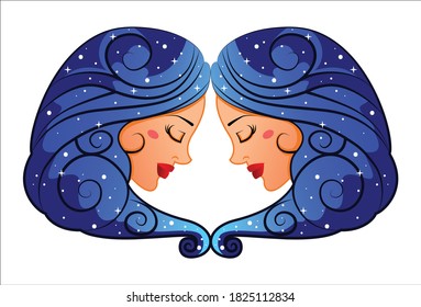 Vector cartoon illustration of gemini zodiac sign. Isolated on white background.