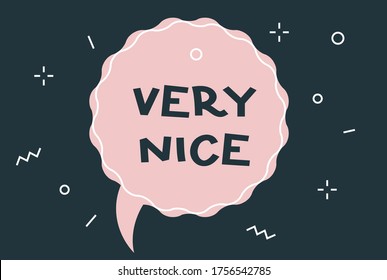 Vector cartoon illustration with geometric round shape bubble speech with text on dark background. Flat style creative design of template for web, site, banner, announcement, sticker
