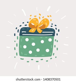 Vector cartoon illustration of Gift box with ribbon on isolated white background.