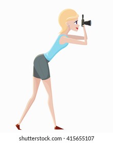 Vector cartoon illustration of a girl with a camera. Vector element for your creativity