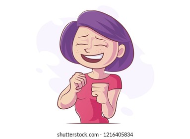 Vector cartoon illustration of girl with closed eyes. Isolated on white background. 