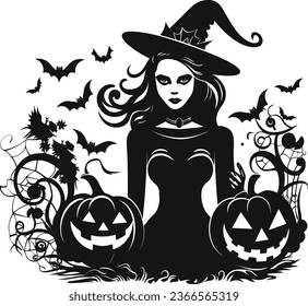 Vector cartoon illustration Girl in costume Halloween witch with halloween pumkin Happy halloween on white